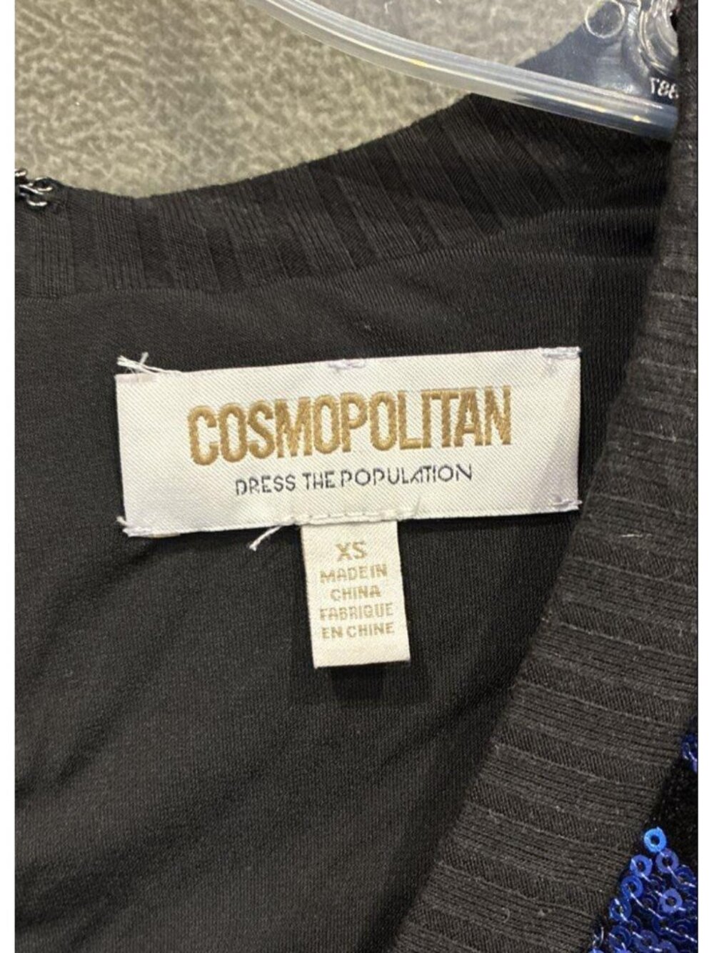 Cosmo Dress the Population Collab Metallic Blue Black Sequin Midi Dress - XS - Picture 5 of 6